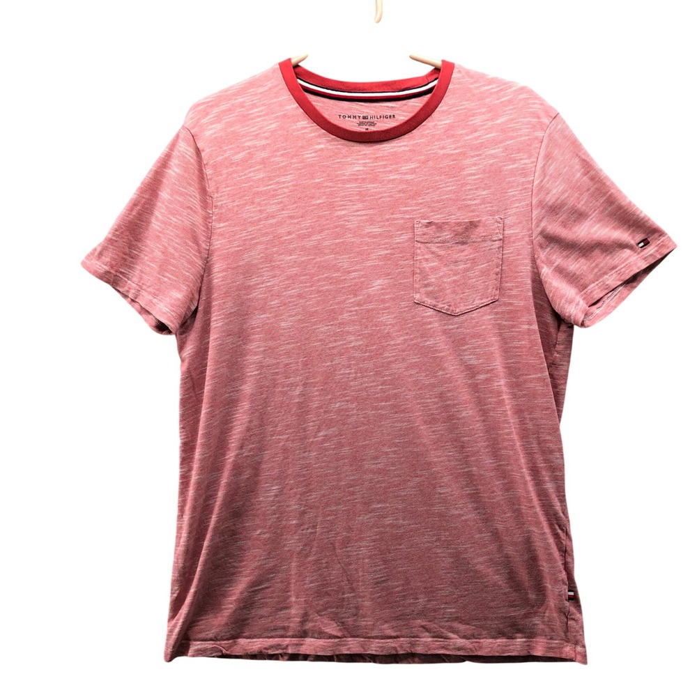 Tommy Hilfiger Crew Neck Pocket Tee Men M Red Space Dye Cotton Stretch Casual